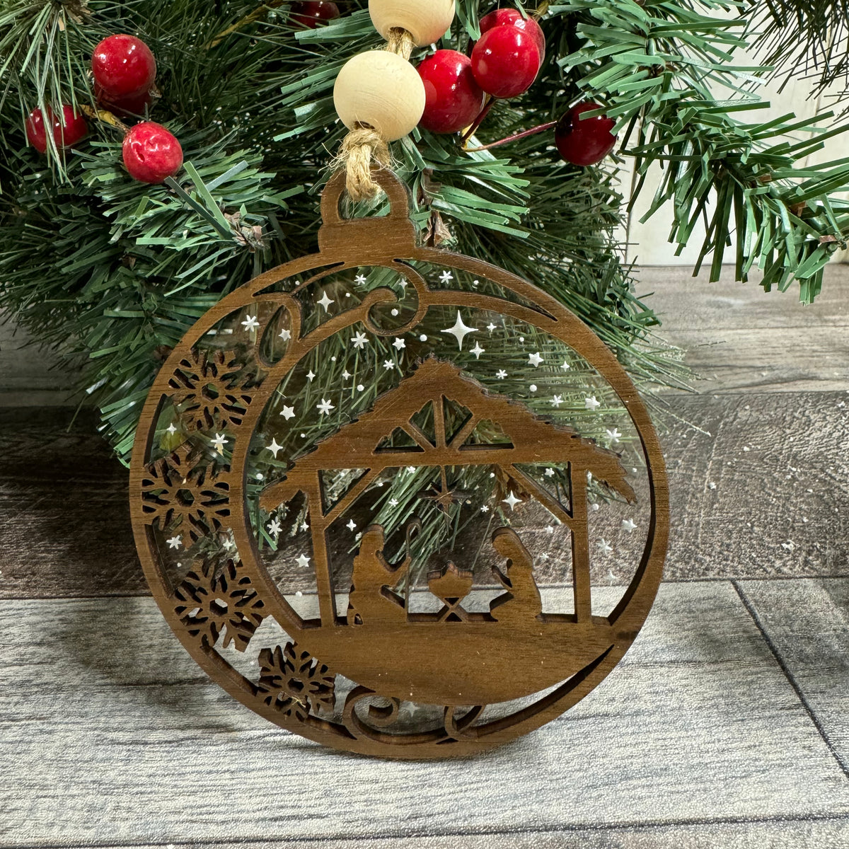 Walnut Clear Acrylic Ornament