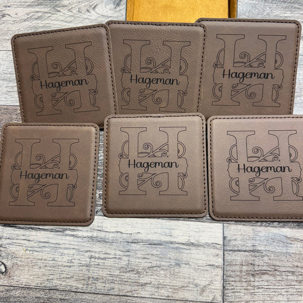 Custom Leather Coaster with Holder
