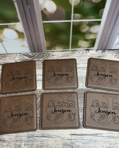 Custom Leather Coaster with Holder