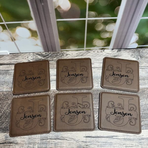 Custom Leather Coaster with Holder