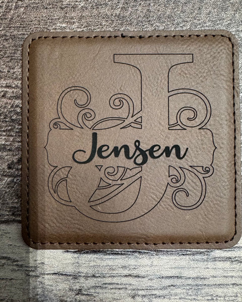 Custom Leather Coaster with Holder