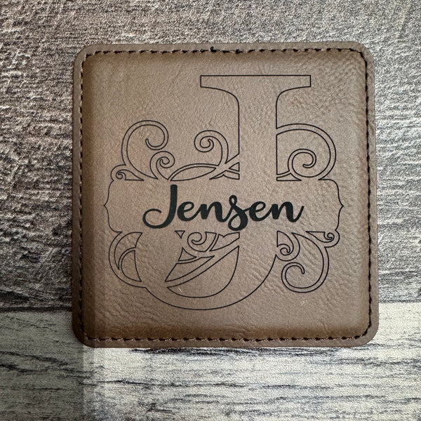 Custom Leather Coaster with Holder
